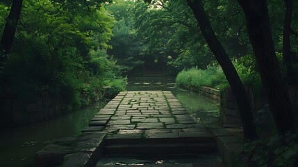 Poster - Front view of the Changdeokgung Palaceâ€™s Secret Garden, with tranquil ponds and lush greenery under soft light, in 4K resolution