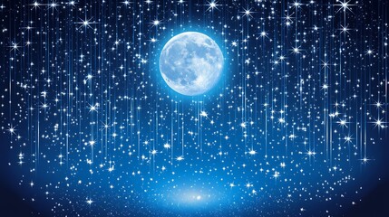 Wall Mural - full moon and stars in dark sky.