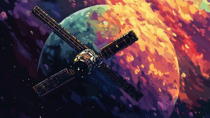 Poster - Satellite floats near planet.
