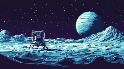 Poster - Lunar landscape with lander.