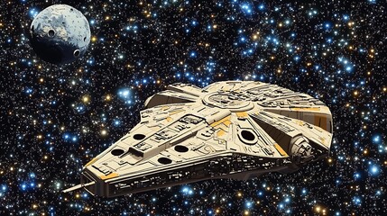 Poster - Spaceship in stars with planet.