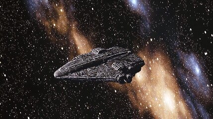 Poster - Spaceship flies in galaxy.