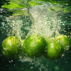 Poster - splashing limes in water underwater high-resolution textures aquatic environment close-up view vibra
