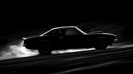 Poster - Dark car drifting, blurred background.