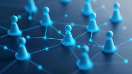 Poster - Blue game pieces connected by a network of lines, symbolizing connection and collaboration in a digital environment.