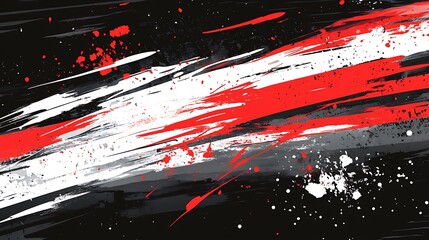 Poster - Abstract red white strokes on black.