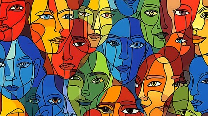 Poster - Colorful faces in a mosaic.