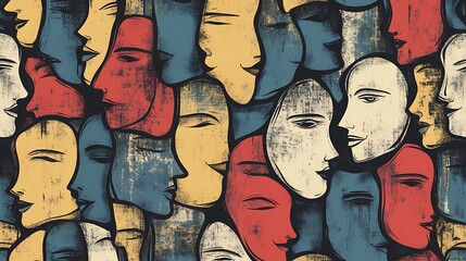 Poster - Many faces, various colors.