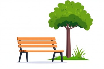 Aufkleber - A flat design of a garden bench under a single tree, with clean and modern landscaping elements