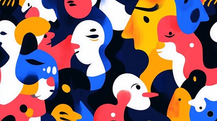 Poster - Faces in abstract shapes pattern.