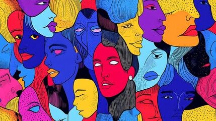 Poster - Colorful illustration of people's faces.