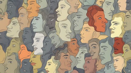 Poster - Diverse crowd of stylized faces.