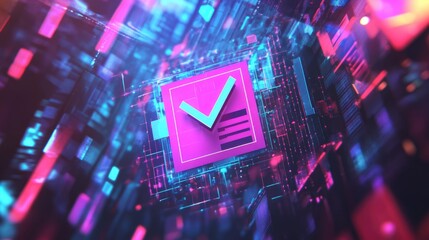 Poster - Futuristic Digital Confirmation with Neon Colors and Check Mark