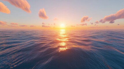 Poster - Serene Sunset Over Calm Ocean Waves with Soft Cloud Reflections
