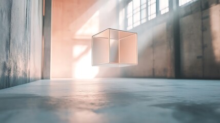 Aufkleber - Floating cube, light beams.