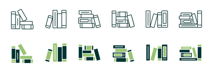 Aufkleber - education school library book shelf icon set online book, novel, dictionary collection reading book stack signs vector illustration for web and app