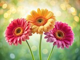 Vibrant Gerber Daisies Bokeh Background PNG Image - Pink Yellow Red Flowers Macro Photography