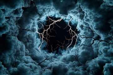 Poster - A gothic depiction of a galaxy with dark, shadowy tones and an ominous glowing core surrounded by faint light trails