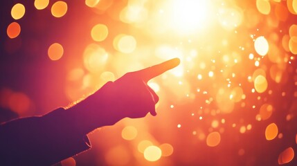 Poster - Hand Reaching Towards Bright Sparkling Light in Warm Atmosphere