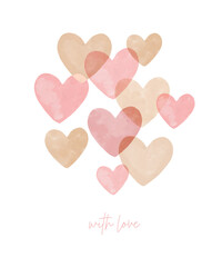 Wall Mural - happy valentine's day. with love. lovely vector card with set of and gold hearts isolated on a white