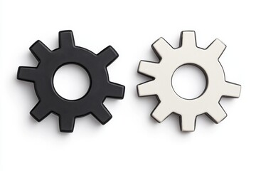 Leinwandbilder - A minimalist design of two interlocking gears in monochrome, with clean, bold lines on a plain white background