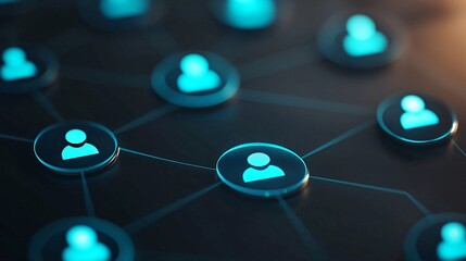 Poster - digital network of user icons with glowing connections, symbolizing social interaction and communica