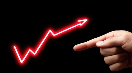 Poster - Hand Pointing at Rising Graph Trend with Red Neon Light Effect