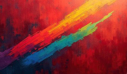 Wall Mural - a painting of a rainbow painted on a red background