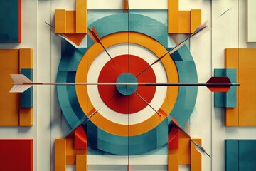 Aufkleber - Modern art representation of a target with arrows, showcasing vibrant colors and dynamic shapes in abstract design. Generative AI