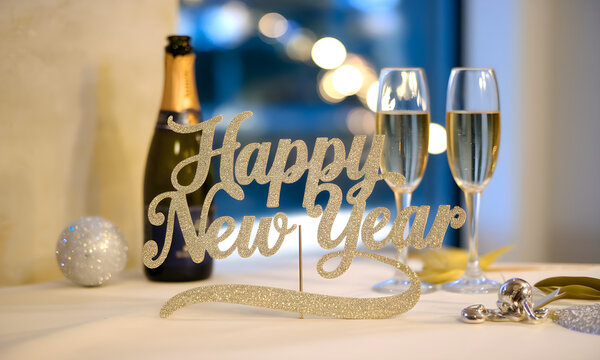 Luxurious Happy New Year 2025 Celebration with 3D Typography and Heart Accents,Happy New Year 2025 with 3D paper art style celebration with layered ribbons, stars and balloons.