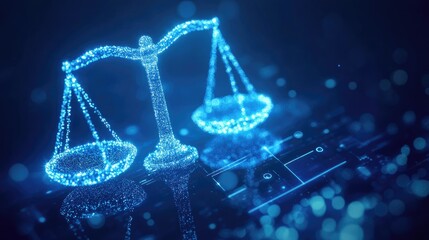 Poster - Digital Justice Scales on Futuristic Background with Glowing Effects