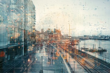 Leinwandbilder - Cityscape infused with neural network technology showcasing the integration of AI into urban environments. Generative AI