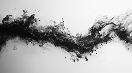 Poster - A dynamic abstract composition featuring swirling black ink on a white background, showcasing fluidity and contrast, perfect for artistic projects.