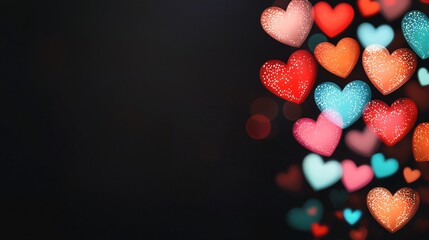 Poster - Valentine. Colorful hearts in a blurred background create a romantic and festive atmosphere.