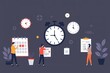© Michel - Teamwork Makes the Dream Work: A vibrant illustration depicting a collaborative team efficiently managing time and tasks, symbolized by clocks, calendars, and to-do lists.