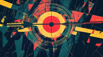 Poster - abstract art featuring a bold target and arrow design with vibrant colors and geometric shapes. gene