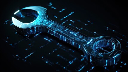 Poster - Digital Wrench Overlaid with Binary Code and Technology Elements