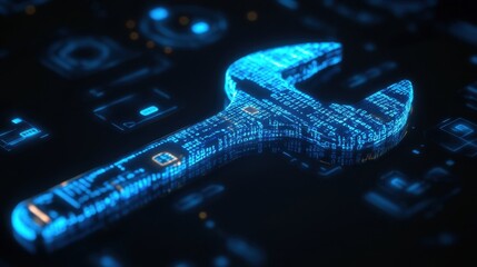 Poster - Futuristic Digital Wrench Tool with Binary Codes and Technology Background