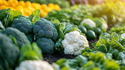 Wall Mural - Ripe vegetables like broccoli and zucchini in the field