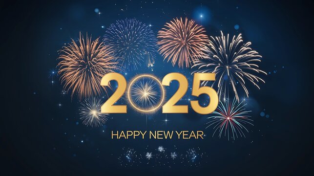 2025 Happy New Year blue background, 2025, blue, fireworks, new year, blue background, illustration, christmas