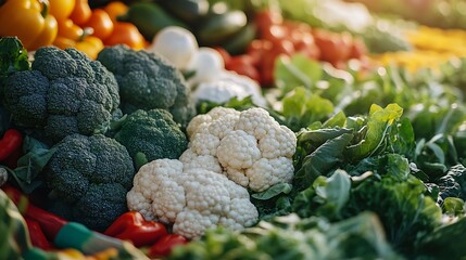 Wall Mural - Ripe vegetables like broccoli and zucchini in the field