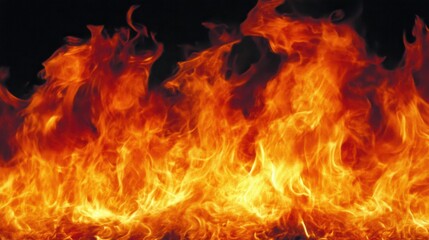 Poster - Intense Flames with Bright Orange and Red Colors on Dark Background
