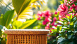© Jacks Studio - Wicker podium with vibrant floral backdrop
