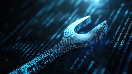 Poster - Digital Wrench in Binary Code Background for Technology Concept