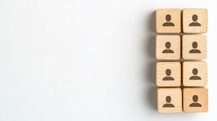 Poster - wooden blocks with user icons arranged in a grid on a blank background.