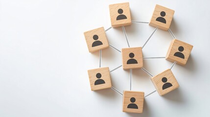 Poster - Network of people represented by wooden blocks connected by lines, symbolizing collaboration.