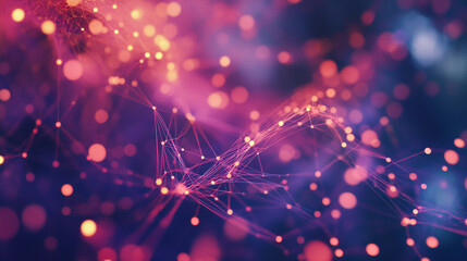 Aufkleber - Colorful abstract network design with dynamic glowing particles and interconnected lines at night