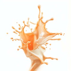 Poster - Peach milkshake splashing on white background