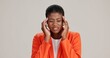 © peopleimages.com - Headache, pain and tinnitus with black woman in studio for fatigue, migraine or mockup space. Vertigo, brain fog and frustrated with person on white background for tired, anxiety and stress crisis