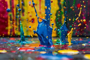Poster - Colorful paint splashing and dripping in slow motion